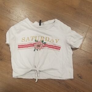 White Graphic Tee with Floral Design